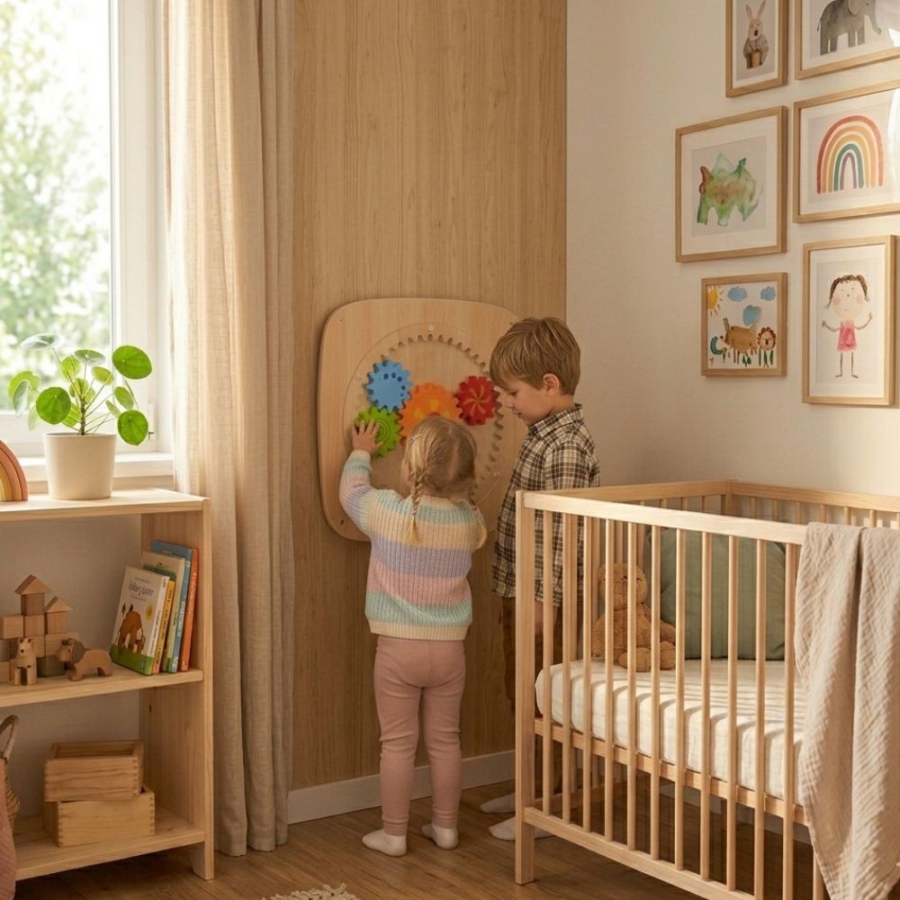Tablica Manipulacyjna Ścienna dla Dzieci 12m+ Drewniana Koła Zębate Montessori Viga