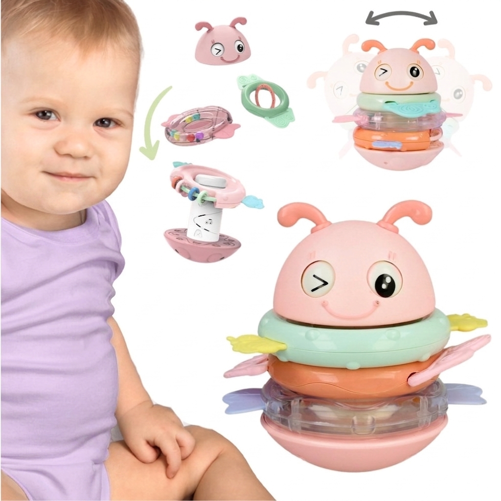 Woopie Baby Wańka Wstańka Różowa – Sensoryczna Grzechotka Gryzak 2w1