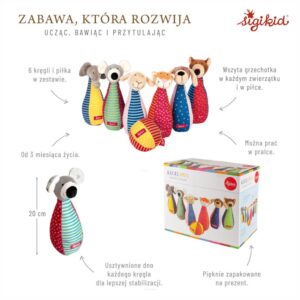 Miękkie Kręgle dla Dzieci Materiałowe Gra Zręcznościowa Sigikid Zestaw 6 szt. Patchwork