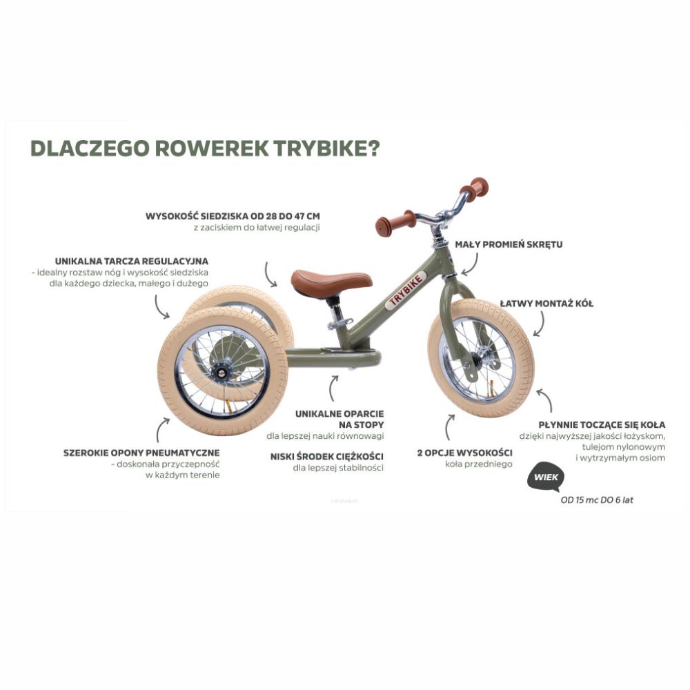 Rower Biegowy Zielony z Kaskiem Niebieskim dla Dzieci 3+ Zestaw Trybike XS