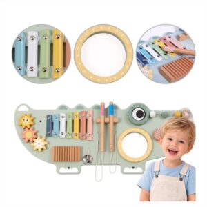 Drewniana Tablica Manipulacyjna Krokodyl TOOKY TOY – Panel Ścienny Sensoryczny 3 el.