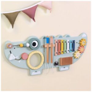 Drewniana Tablica Manipulacyjna Krokodyl TOOKY TOY – Panel Ścienny Sensoryczny 3 el.