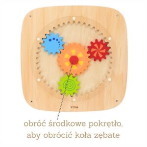 Tablica Manipulacyjna Ścienna dla Dzieci 12m+ Drewniana Koła Zębate Montessori Viga
