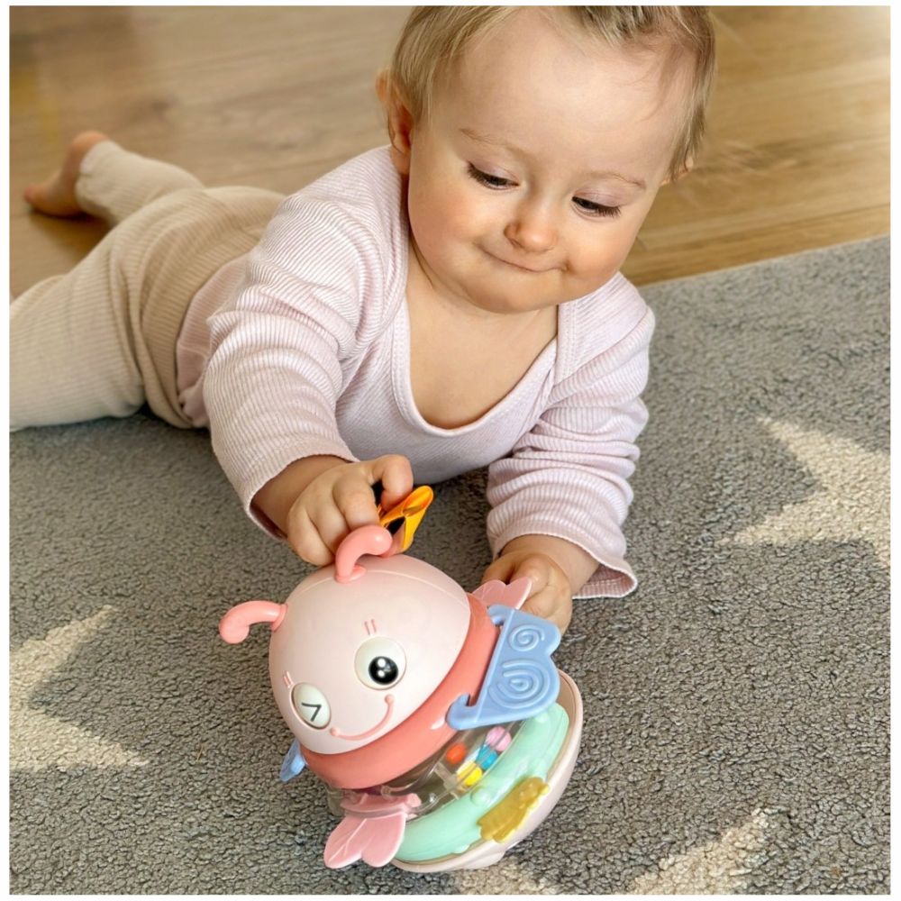 Woopie Baby Wańka Wstańka Różowa - Sensoryczna Grzechotka Gryzak 2w1
