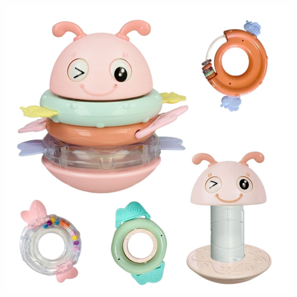 Woopie Baby Wańka Wstańka Różowa - Sensoryczna Grzechotka Gryzak 2w1 - obrazek 5
