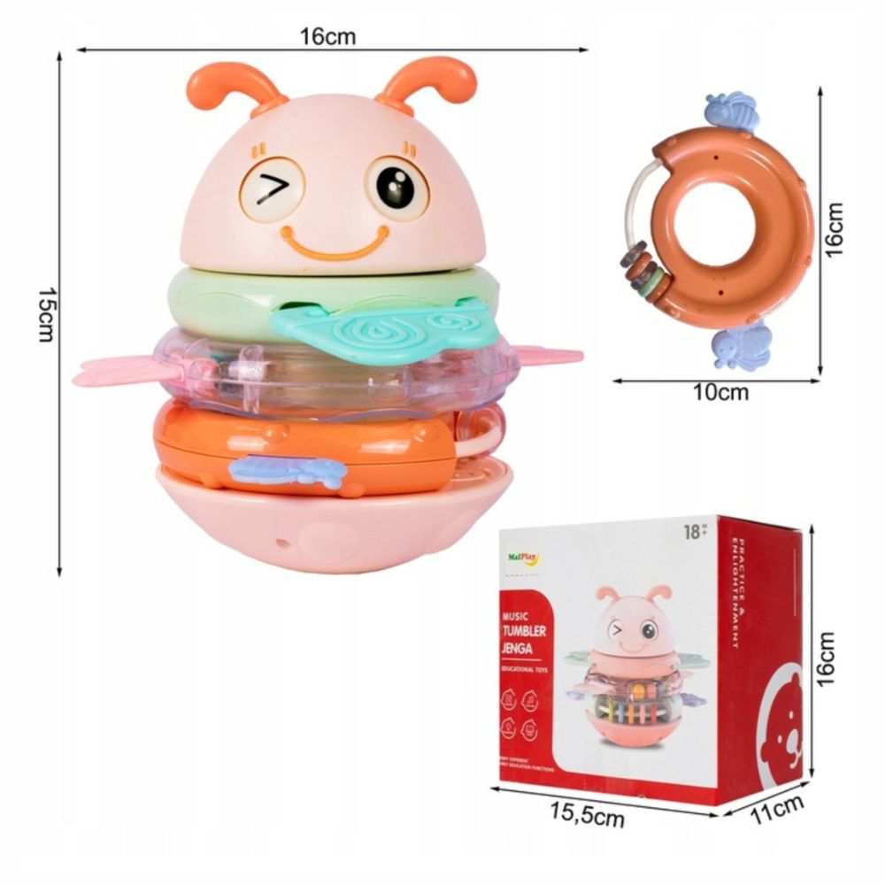 Woopie Baby Wańka Wstańka Różowa - Sensoryczna Grzechotka Gryzak 2w1 - obrazek 8