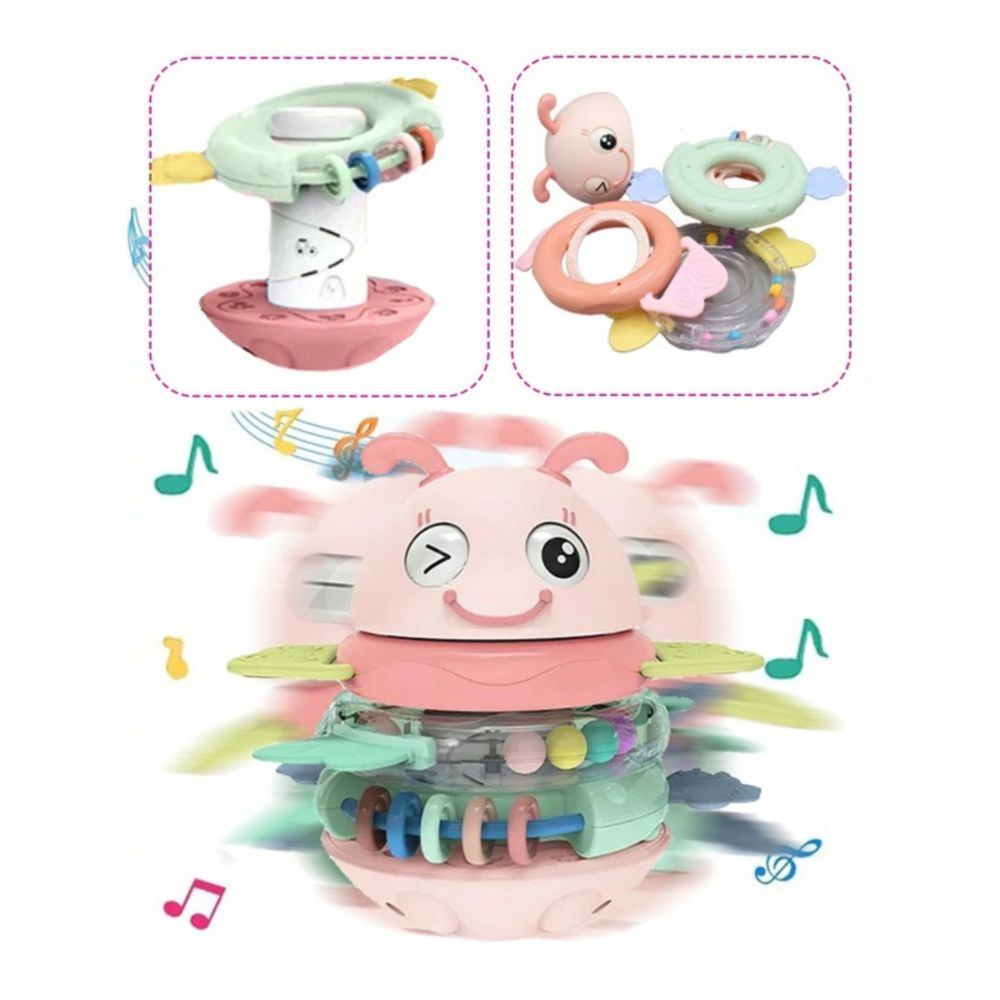 Woopie Baby Wańka Wstańka Różowa - Sensoryczna Grzechotka Gryzak 2w1