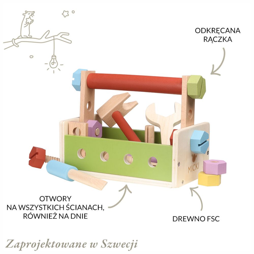 Zestaw Małego Majsterkowicza dla Dzieci 36m+ Drewniane Narzędzia Micki - obrazek 2