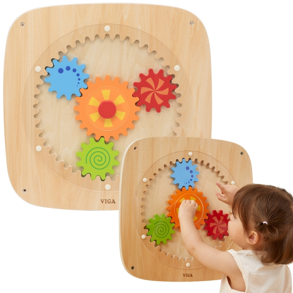 Tablica Manipulacyjna Ścienna dla Dzieci 12m+ Drewniana Koła Zębate Montessori Viga