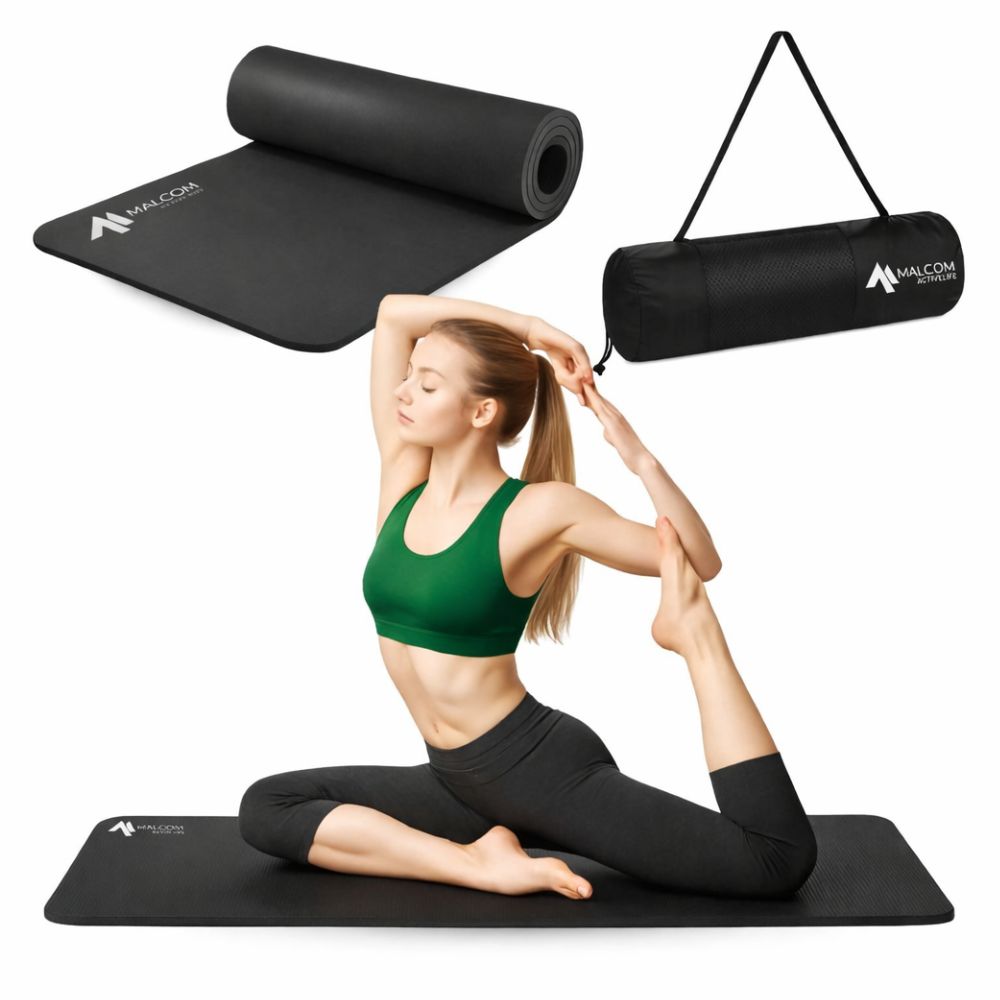 Mata do Ćwiczeń Fitness Jogi XXL 183x61x1,5 cm Gruba Antypoślizgowa NBR Czarna