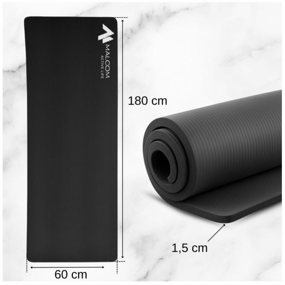 Mata do Ćwiczeń Fitness Jogi XXL 183x61x1,5 cm Gruba Antypoślizgowa NBR Czarna