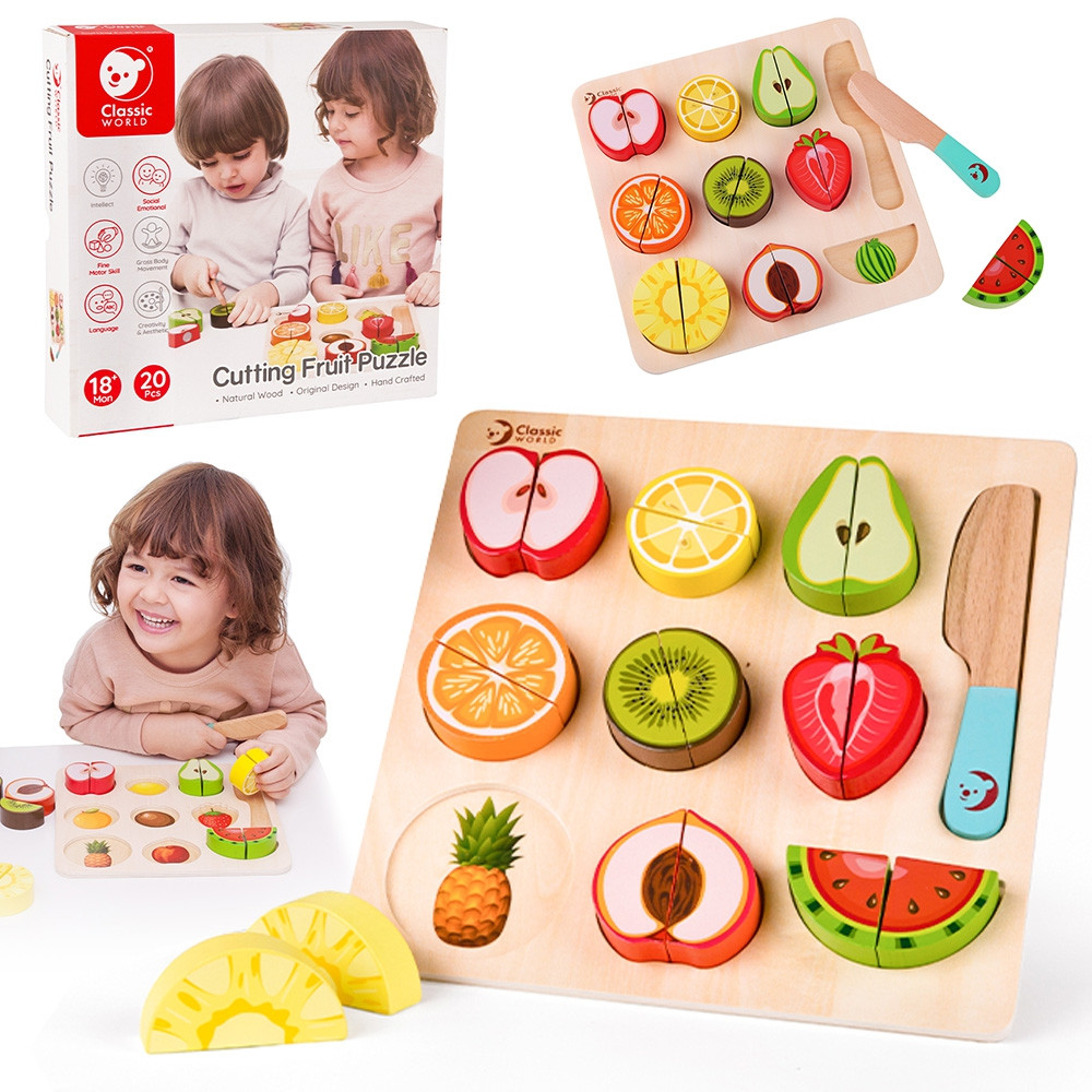 Drewniane Owoce do Krojenia CLASSIC WORLD 20 el. Montessori Puzzle 2w1 18m+